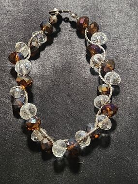 Teng Yue Crystal Bead Twisted Cord Bracelet - Clear & Smoky Topaz Brown